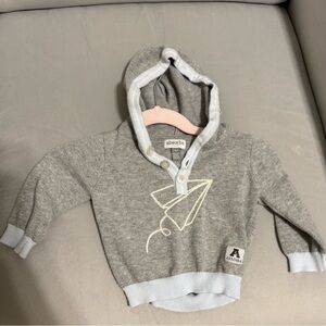 Absorba Light Gray baby winter knit  Hoodie with Paper Airplane embroidery 3-6